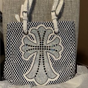 BNWT Rhinestone woven B&W purse